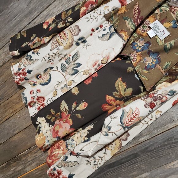 Cactus Flower L Jacket Blazer Brown Cream Floral Colorblock Patchwork Women's - Picture 2 of 7